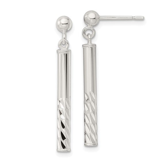 Sterling Silver Diamond-cut Bar Dangle Post Earring Pair