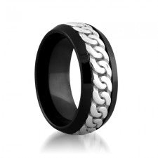 9mm Black Titanium and Sterling Silver Bevel Curb Link Band Size:10