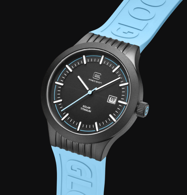 Mid-size Black Titanium Glock Watch with Black Dial and Blue Dial Accents
