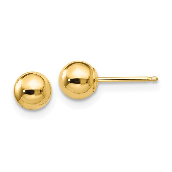 14KY Polished 5mm Ball Post Earring Pair