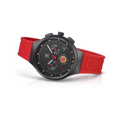 Mid-Size Black Steel Glock Watch with Black and Red Dial