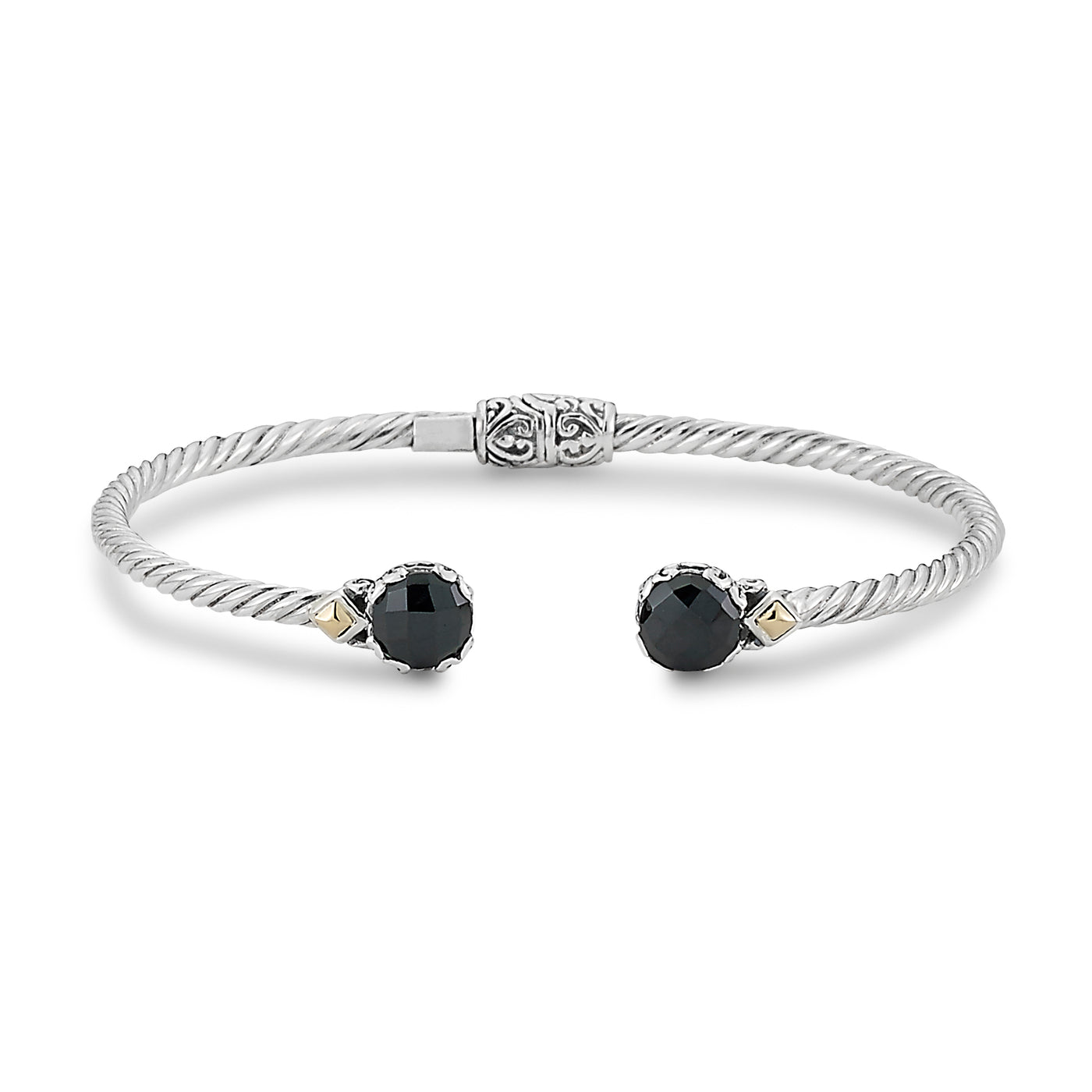 SS/18K 7MM ROUND BLACK SPINEL TWISTED CABLE BANGLE IN 3MM