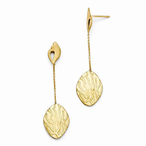 14K Yellow Gold Textured Coral Dangle Post Earring Pair