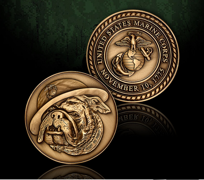 USMC Bulldog Bronze Antique Challenge Coin