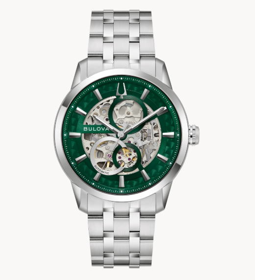 Gents Stainless Steel Bulova "Sutton" with Green Skeleton Dial