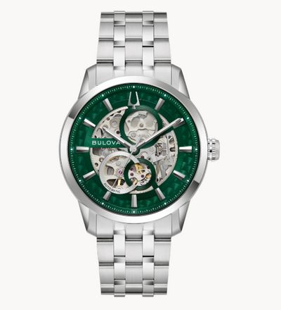 Gents Stainless Steel Bulova "Sutton" with Green Skeleton Dial