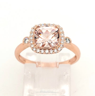14K Rose Gold Diamond and Morganite Engagement Ring (Size 7)