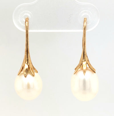 14K Yellow Gold 3.25mm Pearl earrings with shepherds hooks
