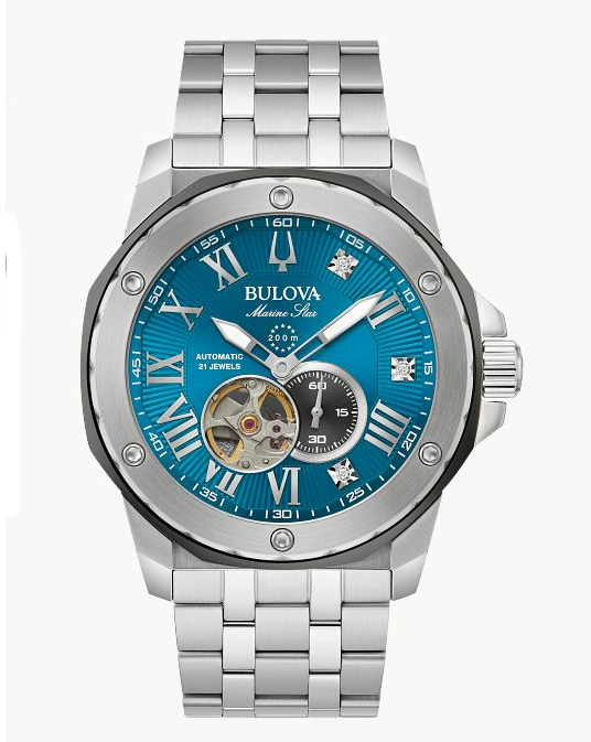Gent's Silver Tone Bulova Marc Anthony "Marine Star" with Turquoise Blue Dial