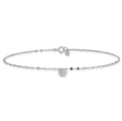 Sterling Silver Fancy Link Cubic Zirconia Anklet (10 in)