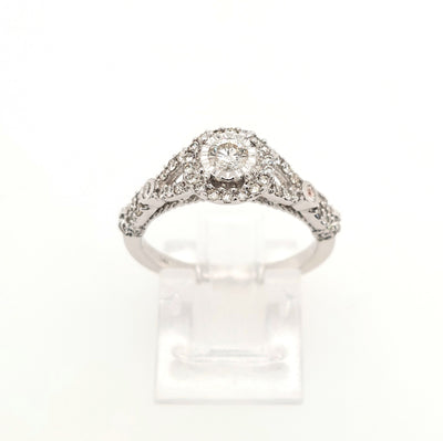 14K White Gold 0.75ctTW Round Halo-Style Diamond Engagement Ring Size:7 Gram Weight:3.6g