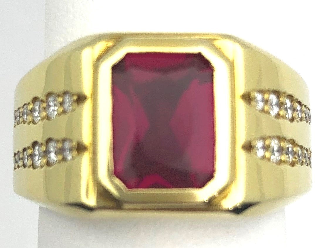 14KY Created Ruby & Diamond Ring Size:10