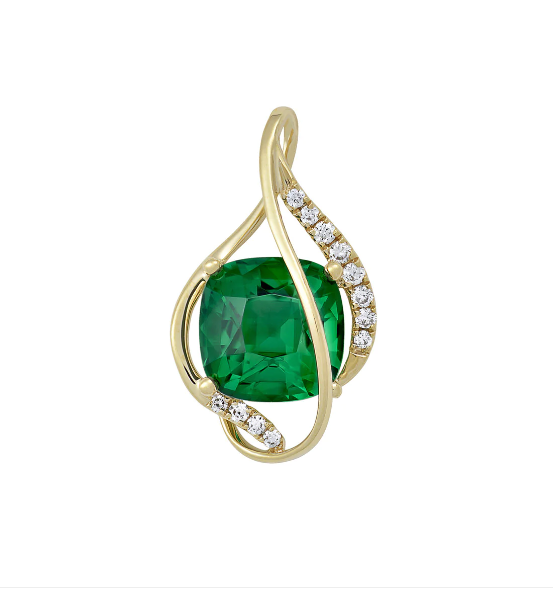 14KY Century Cut Emerald Pendant