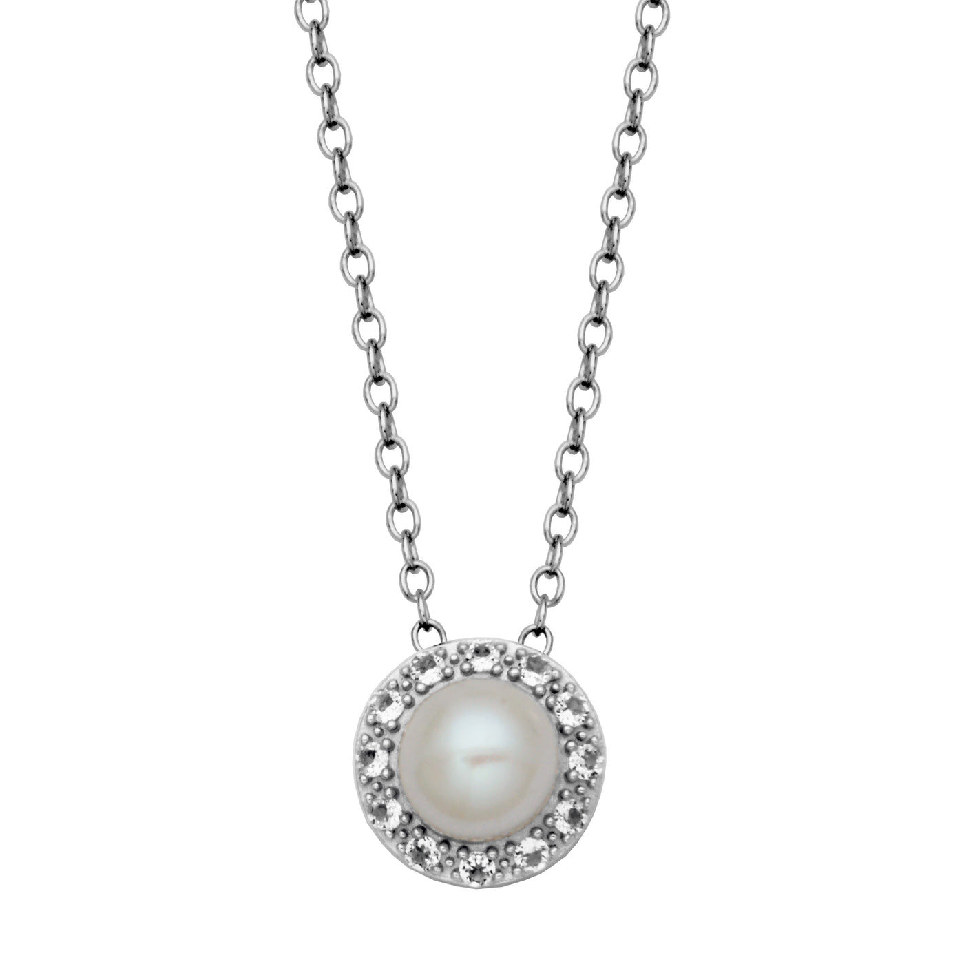 Sterling Silver White Pearl & White Topaz "Dazzle" Necklace (18in + 3in)