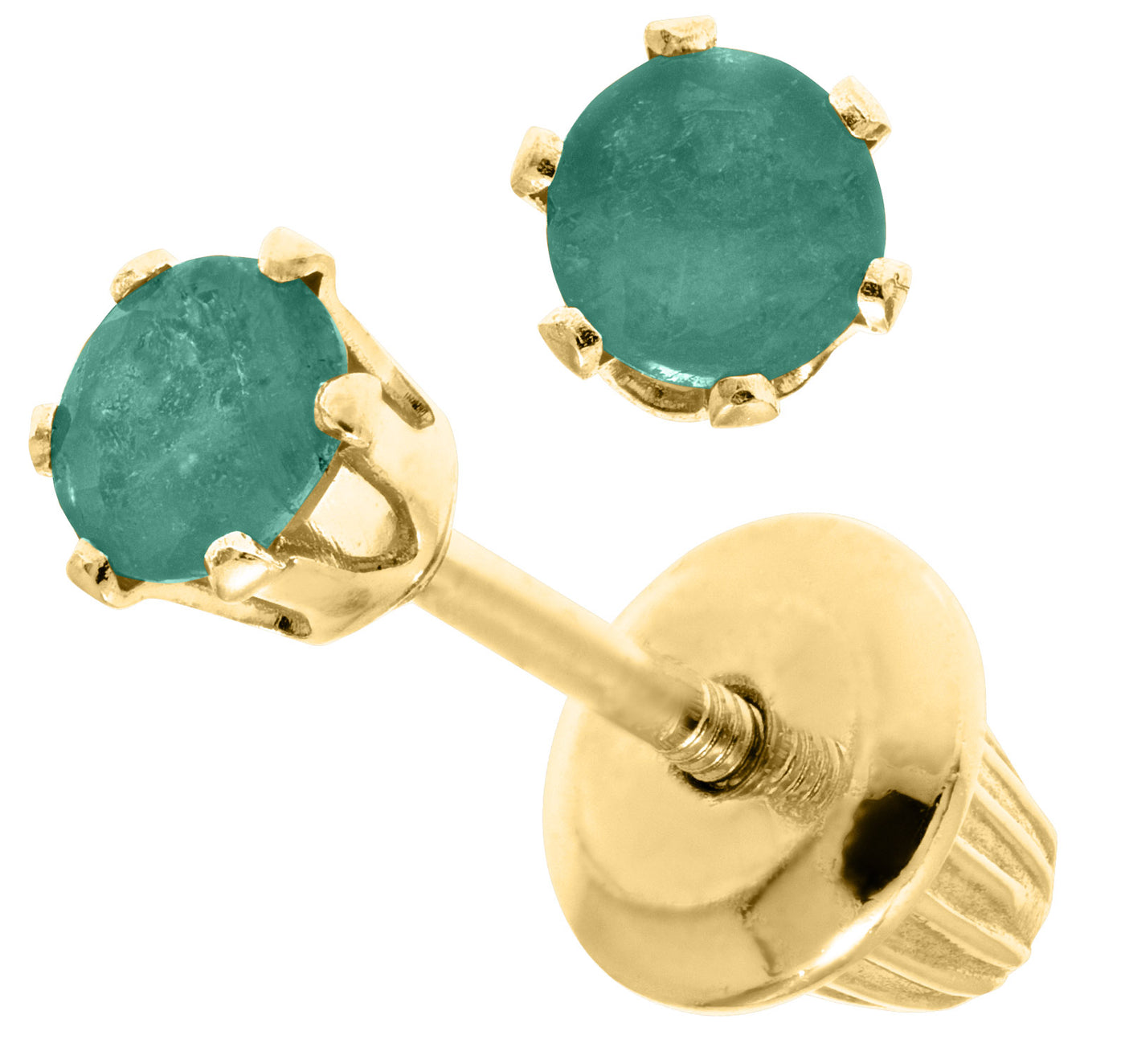 14K Yellow Gold Emerald Birthstone Screwback Earrings