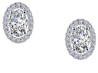 SS Lafonn LaSSaire Oval Halo Stud Earring Pair