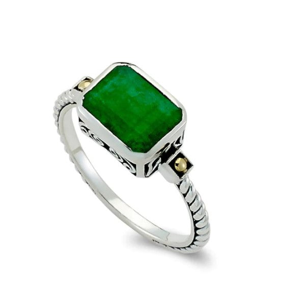 SS/18K Emerald Cut Ring with Emerald