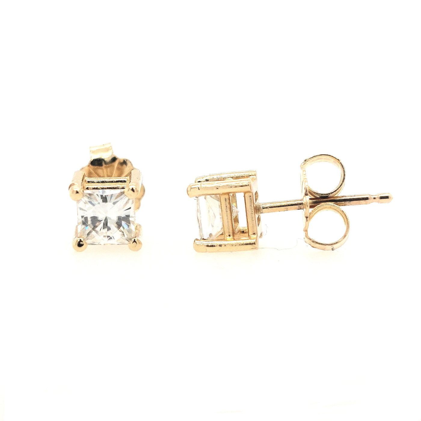 14K Yellow Gold PrinceSS-Cut MoiSSanite Earring Pair