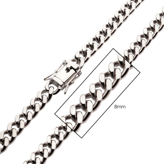 8mm Stainless Steel Miami Cuban Chain, 26in