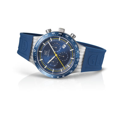 Gents Steel Glock Watch with Blue Dial/Chronodial and Blue Bezel