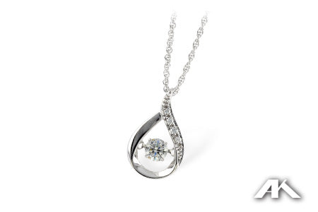 14K White Gold Teardrop Dancing Diamond Necklace (18 inches)