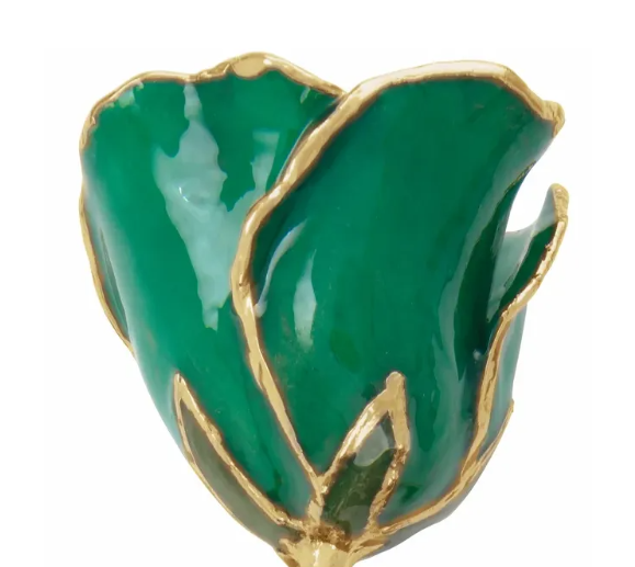 Lacquered Emerald Colored Rose with 24K Gold Trim