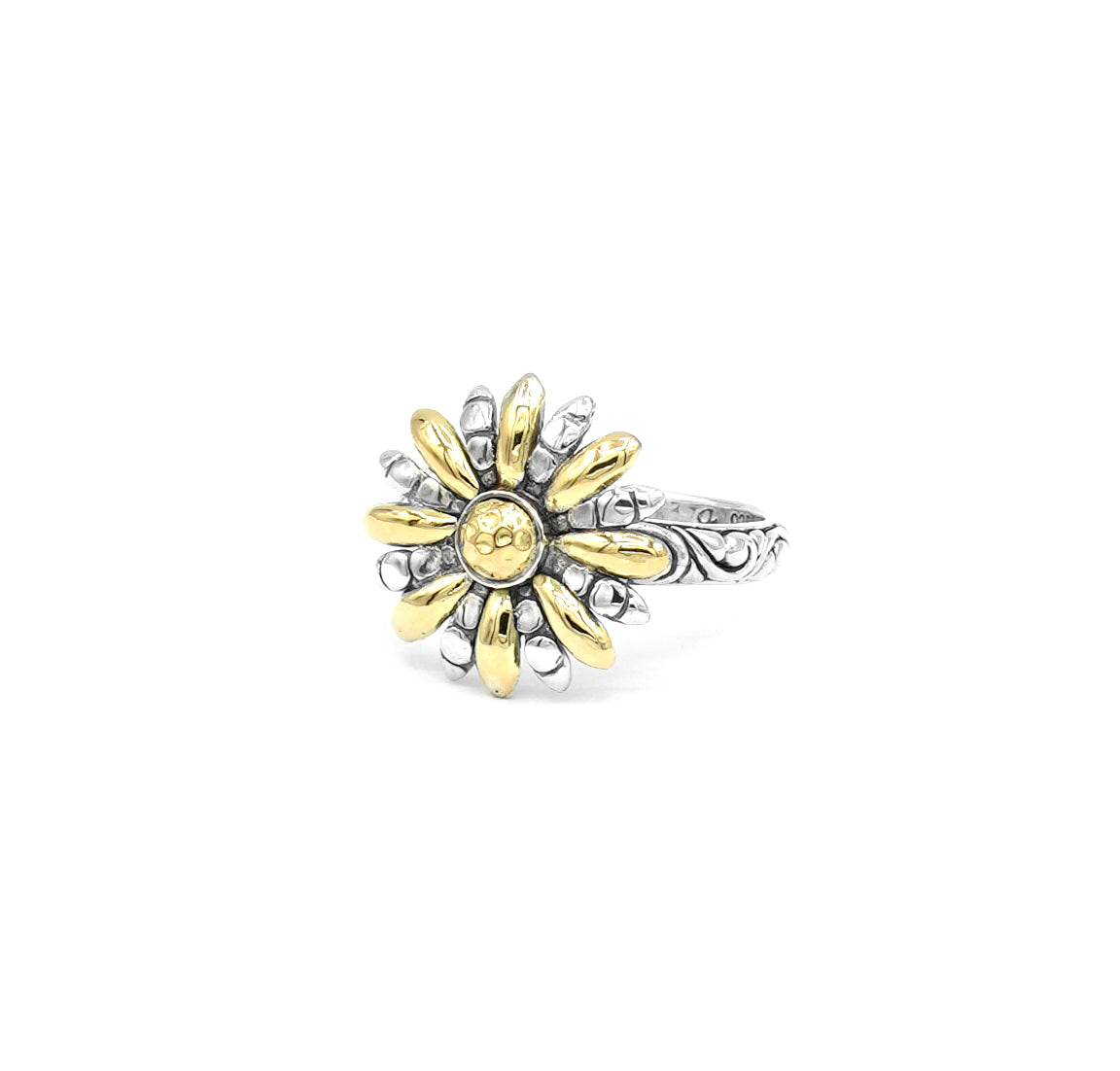 SS & 18K Yellow Gold Sunflower Ring Size:7