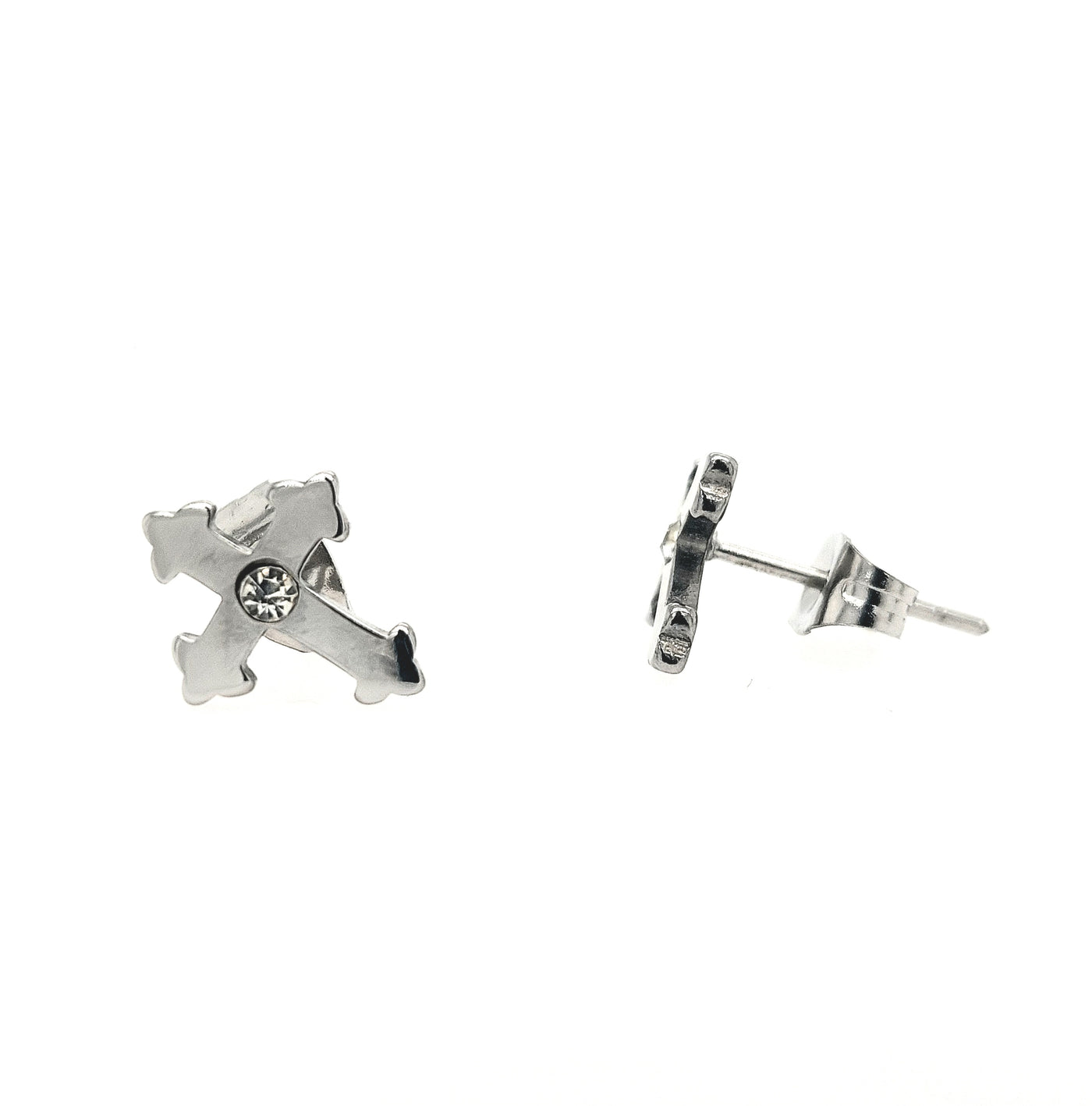 STST Cross Stud Earrings with Stone