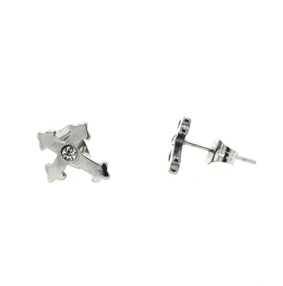 STST Cross Stud Earrings with Stone