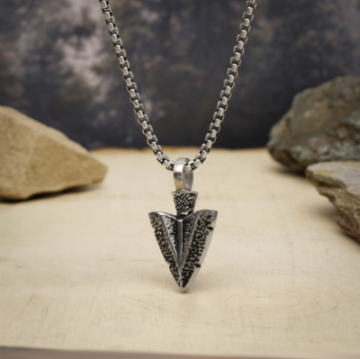 Antiqued Steel Arrowhead Pendant with Bold Box Chain