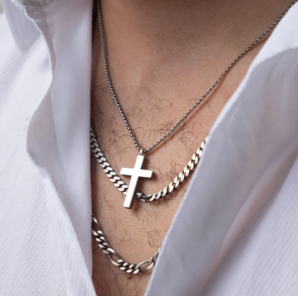SS CroSS Necklace with Cubic Zirconia Accents