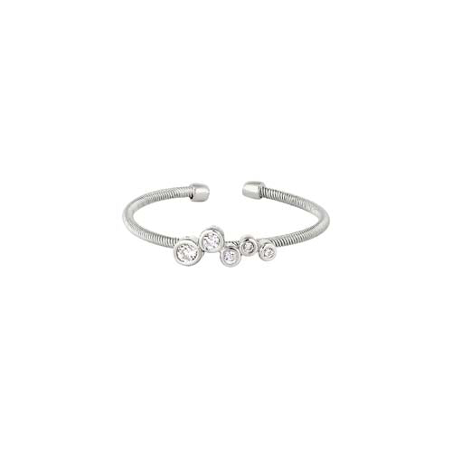 Rhodium Finish Sterling Silver Cable Cuff Ring with Bubble Pattern with Simulated Diamonds Size:8