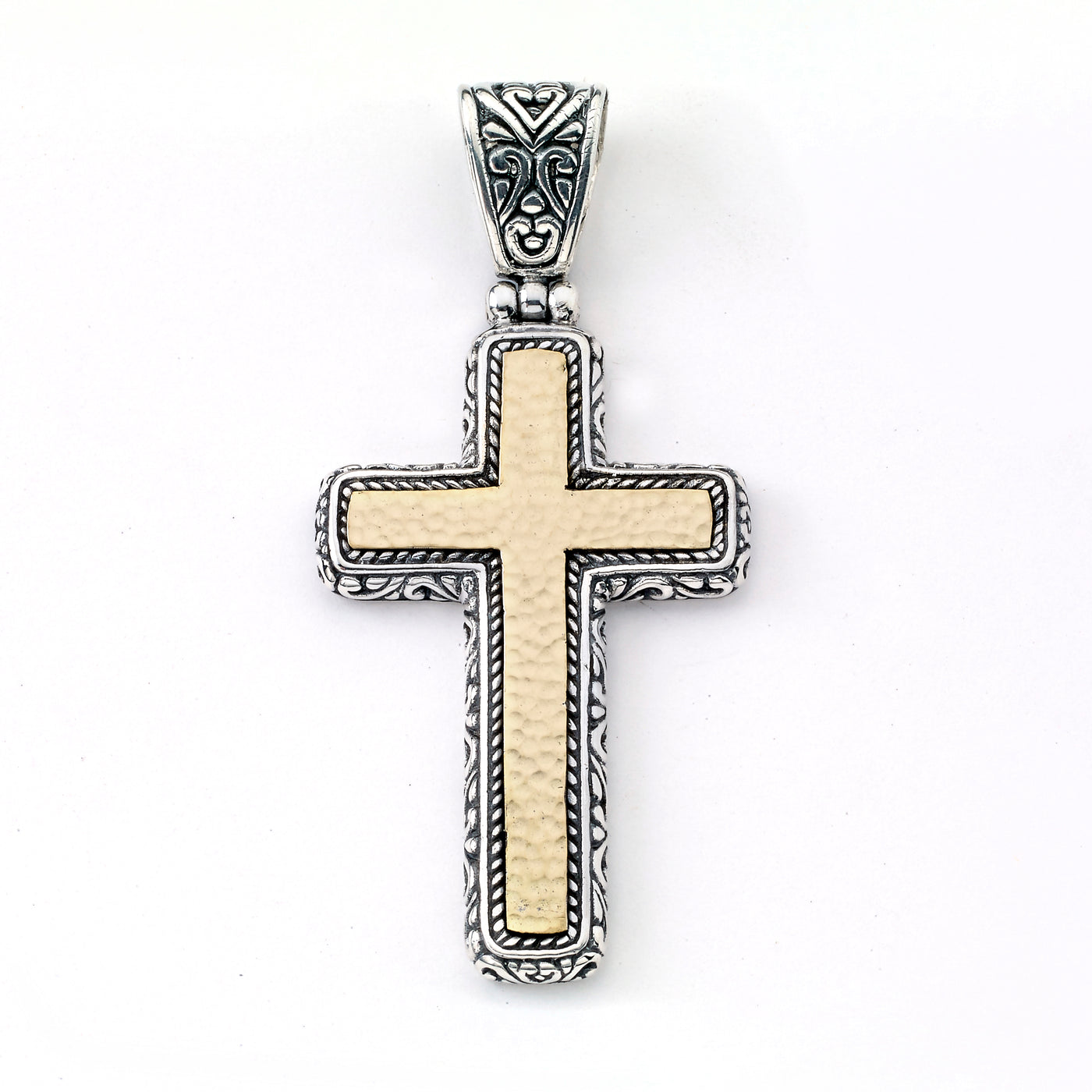 SS/18K CROSS PENDANT WITH HAMMER GOLD