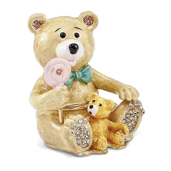 Bejeweled "Lolly Bears" Teddy Bears Trinket Box with Matching Necklace