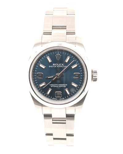 Lady's Stainless Pre-owned Rolex Oyster Perpetual, Blue Arabic Dial, Circa 2009