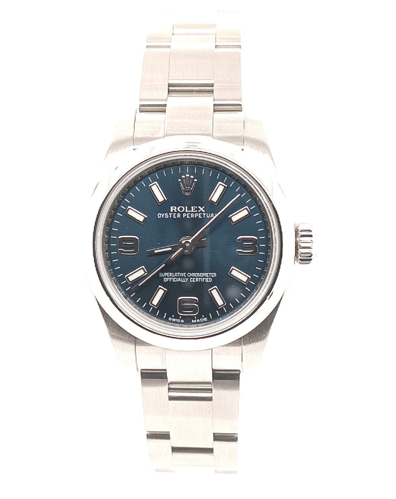 Lady's Stainless Pre-owned Rolex Oyster Perpetual, Blue Arabic Dial