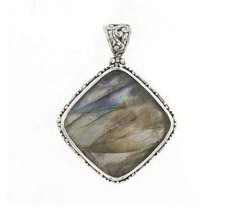 SS 30mm Cushion Cut Labradorite "Payung Pendant"