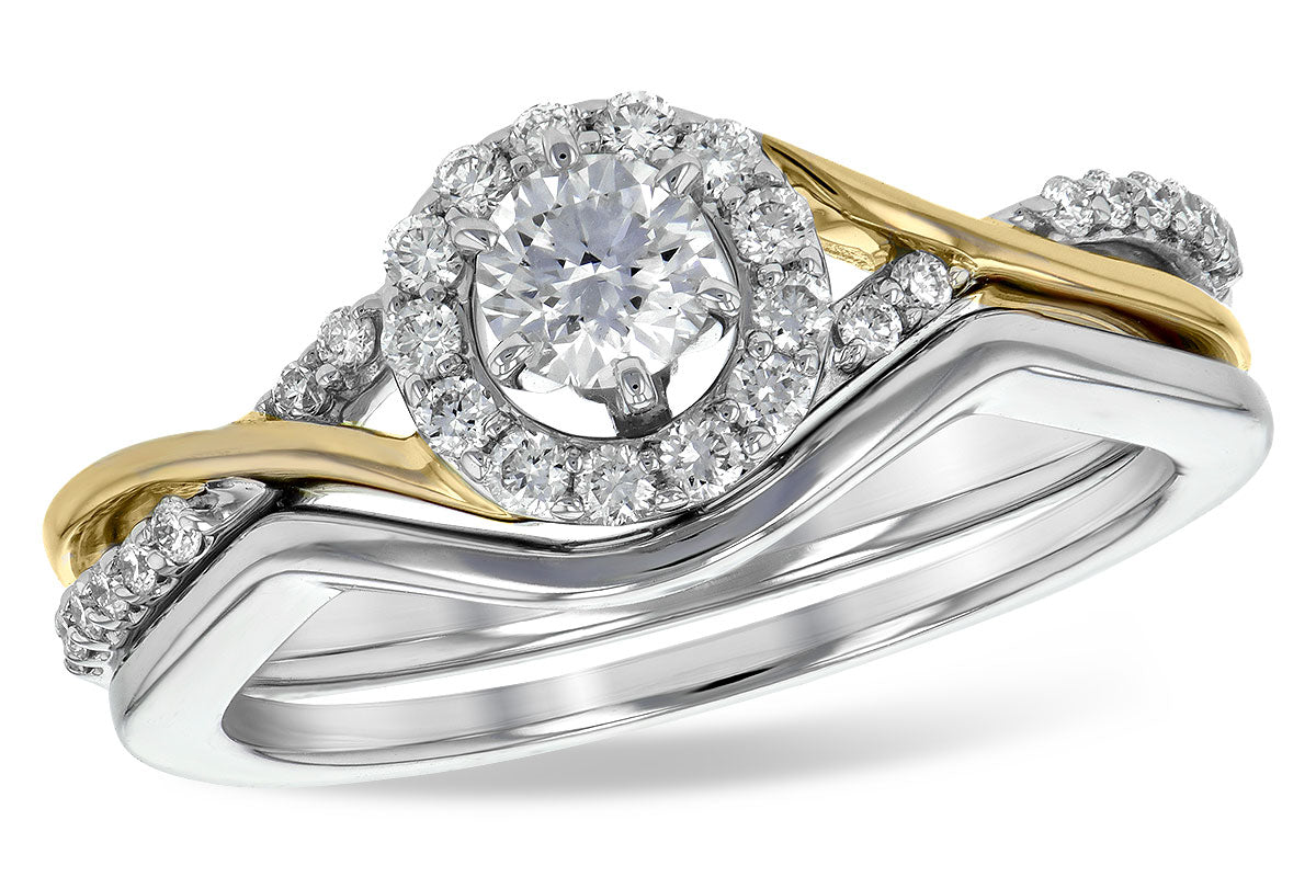 14K Two-Tone Gold Halo Diamond Engagement Ring with Polished Contoured Band (Size 7)