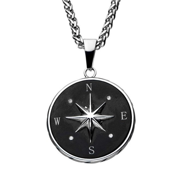 StainleSS Steel and Black Plated Rose CompaSS Pendant