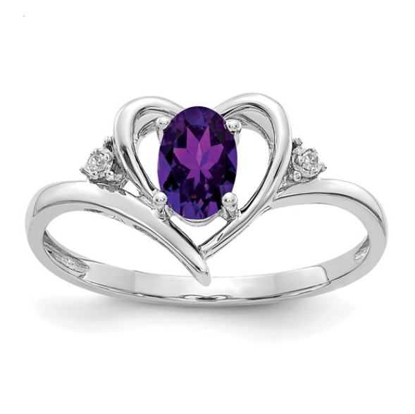 14K White Gold Amethyst and Diamond Heart Ring