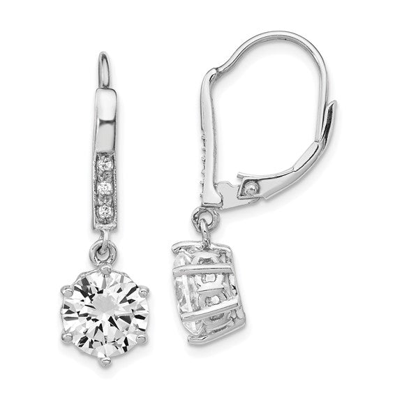 Cheryl M Sterling Silver Cubic Zirconia Dangle Leverback Earrings