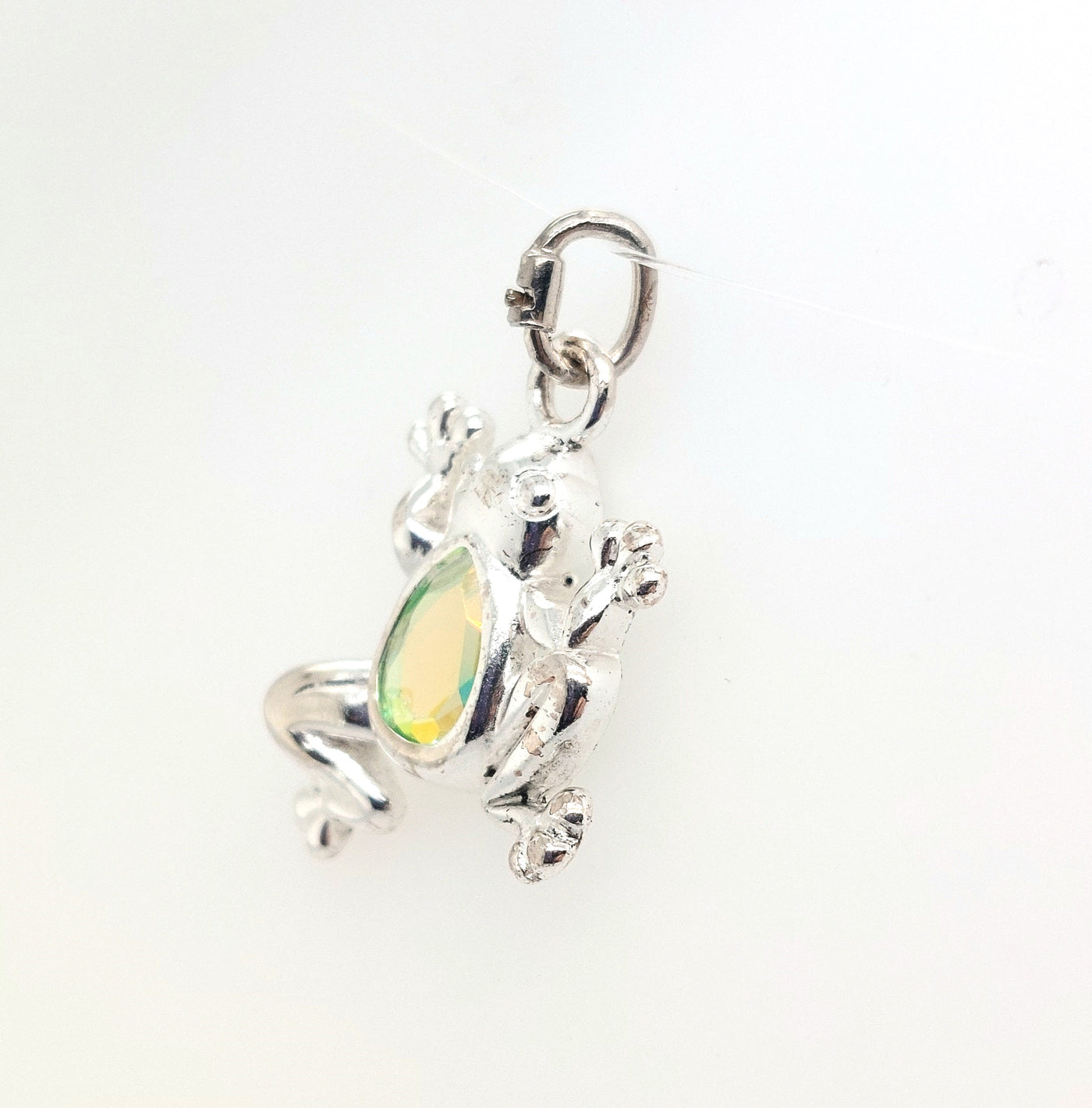 Sterling Silver Frog Charm with Simulated Green Stone Body