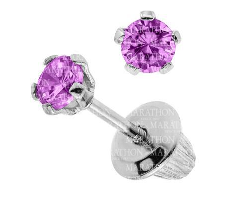 Sterling Silver Synthetic Amethyst Children's Screw Back Earrings