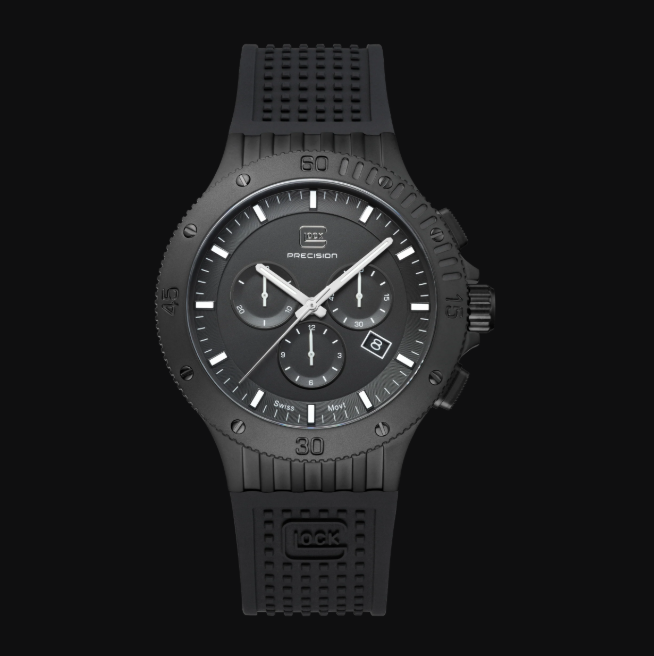 Gents Black Steel Glock Watch with Black Dial and Chronodial