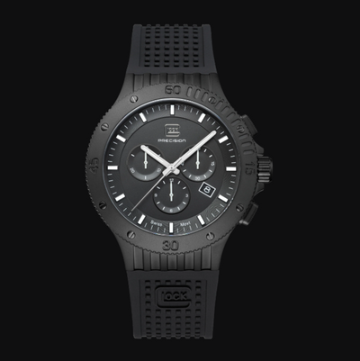 Gents Black Steel Glock Watch with Black Dial and Chronodial