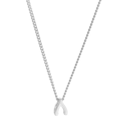 Platinum Finish SS Wishbone Pendant on 18" Chain