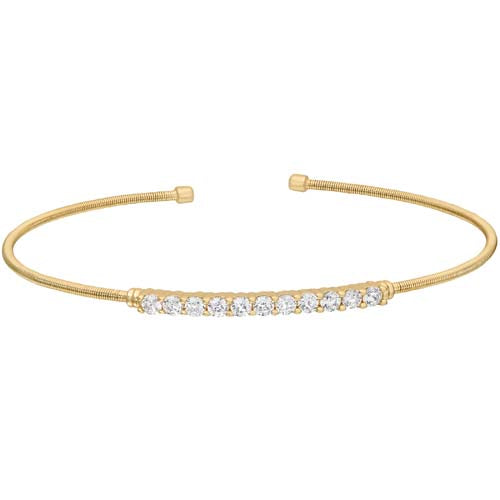 Gold Finish Sterling Silver Cable Cuff Bracelet with Simulated Diamonds