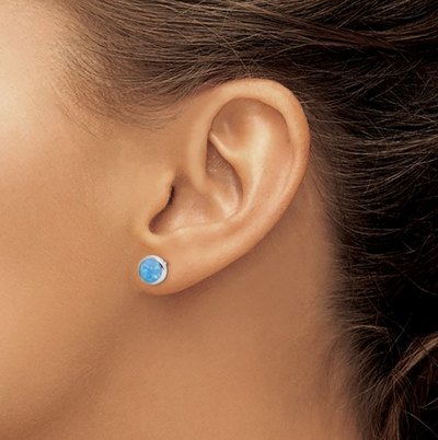 Sterling Silver Lab-Created Round Blue Opal Stud Earrings