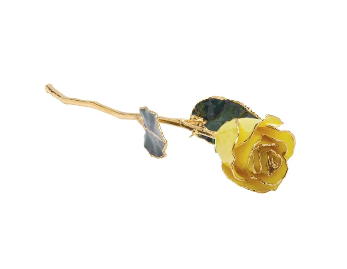 Lacquered Yellow Rose with 24K Gold Trim