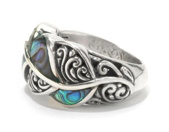 SS "Cascada Leaf Ring" with Paua (Size 7)